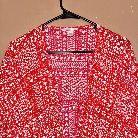 Victoria Secret Women's Front Tie Red Floral Short Sleeve Blouse Top Size Small - Picture 9 of 11